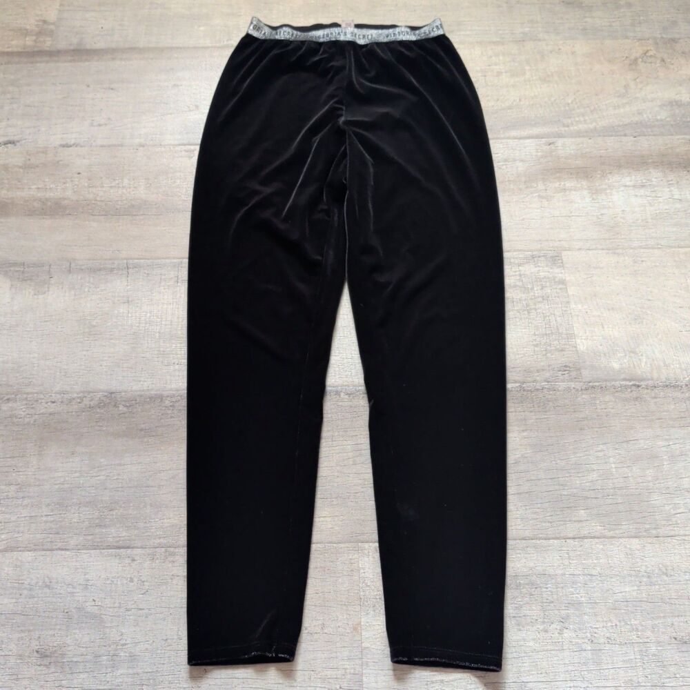 Victoria's Secret VELVET Velour Leggings Women's M Pants Black Glittery Waist